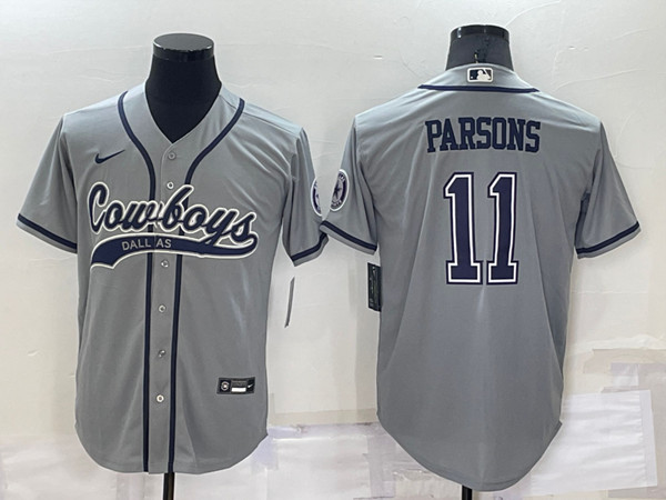 Men's Dallas Cowboys #11 Micah Parsons Grey Cool Base Stitched Baseball Jersey